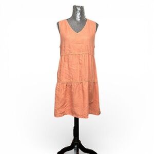 Lucky Brand Cottagecore Linen Tiered Sleeveless Mini Babydoll Dress Large Party
